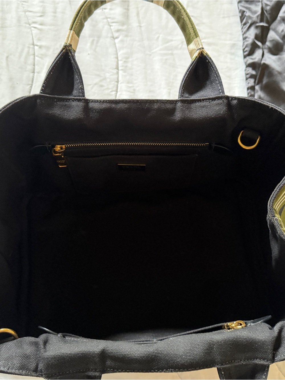 Prada Medium Green, Black & White Stripe Canapa Canvas Tote - Picture 7 of 8